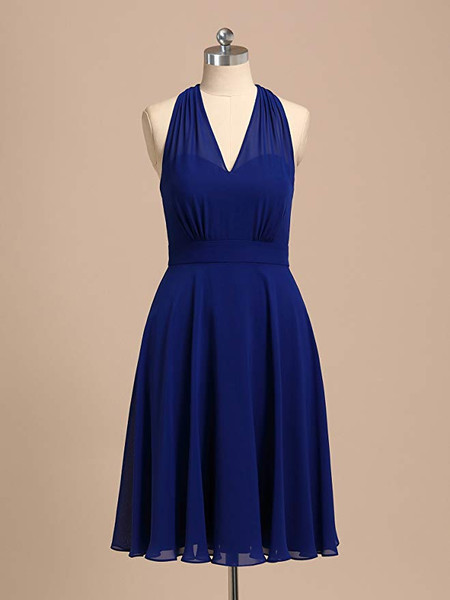 Watermelon Halter Short V-Neck  Party Bridesmaid Dresses