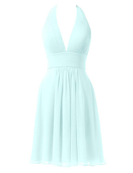 Red V-Neck Chiffon Short Halter Cocktail Bridesmaid Dress