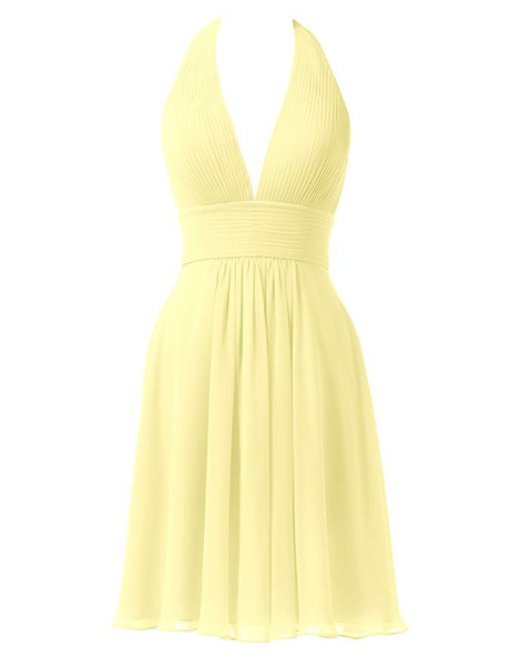 Red V-Neck Chiffon Short Halter Cocktail Bridesmaid Dress