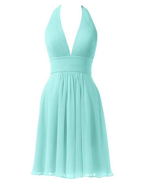 Red V-Neck Chiffon Short Halter Cocktail Bridesmaid Dress