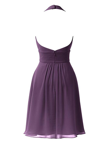 Red V-Neck Chiffon Short Halter Cocktail Bridesmaid Dress