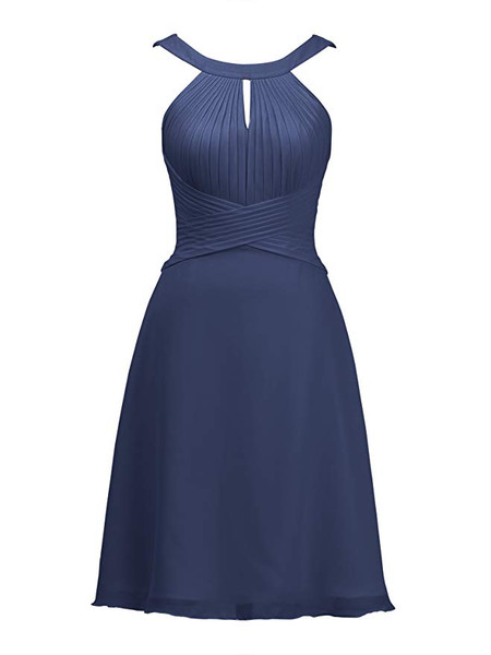 Yellow Keyhole Knee Length Short Chiffon Bridesmaid Dress