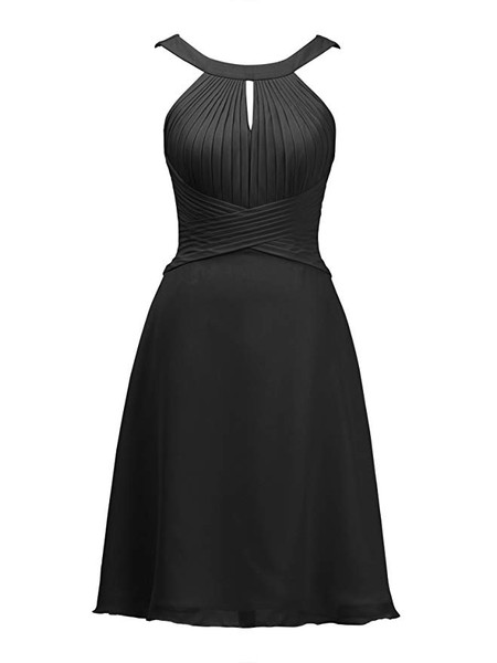 Yellow Keyhole Knee Length Short Chiffon Bridesmaid Dress