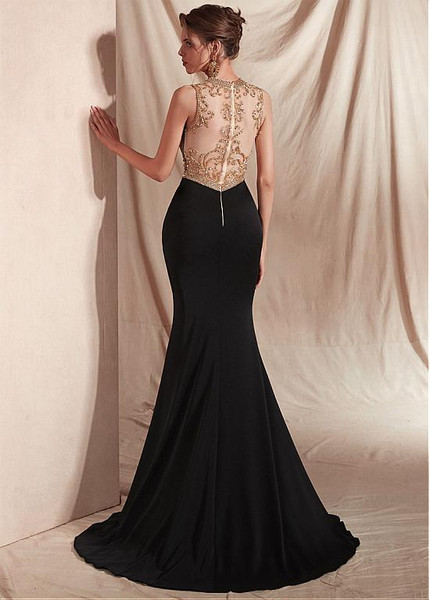 Black  Spandex Jewel Mermaid Prom Dresses With Beadings