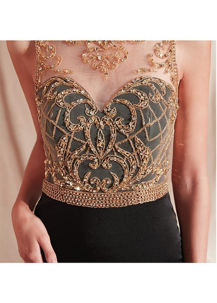 Black  Spandex Jewel Mermaid Prom Dresses With Beadings