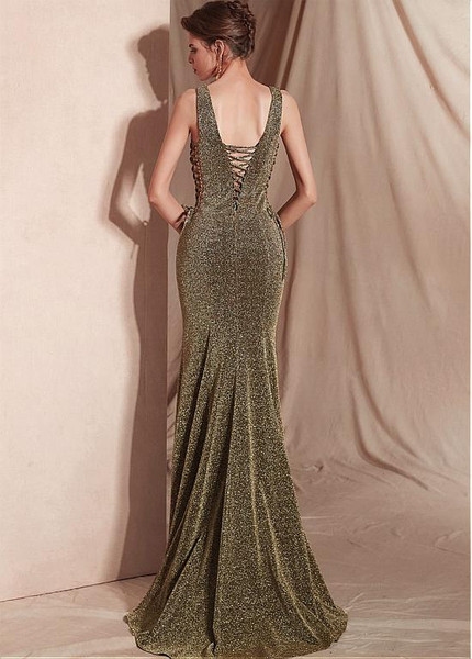 Sparkle Sexy V-neck Neckline Floor-length Mermaid Prom Dresses