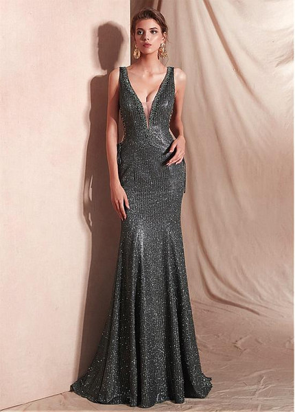 Sparkle Sexy V-neck Neckline Floor-length Mermaid Prom Dresses