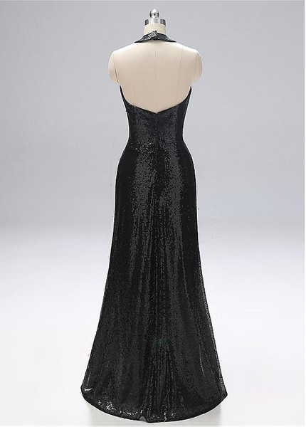 Black Sequin Halter Sheath/Column Evening Dresses