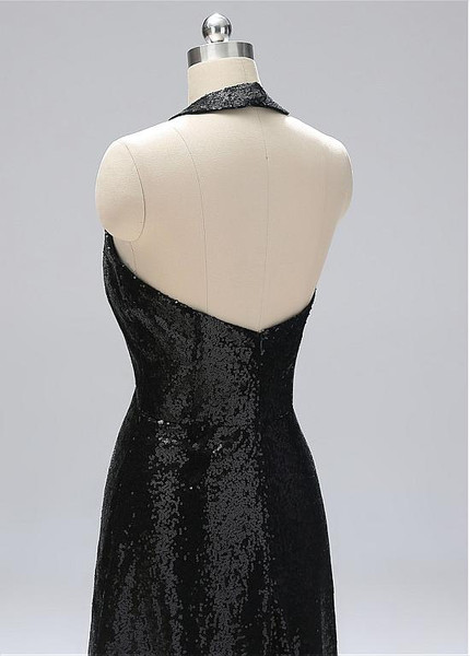 Black Sequin Halter Sheath/Column Evening Dresses