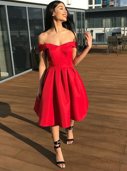 red off the shoulder homecoming dress