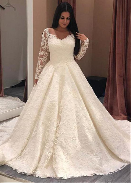 long sleeve lace a line wedding dress