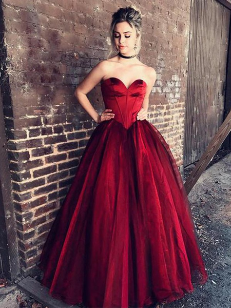 Ball Gown Sweetheart Floor-Length With Ruffles Tulle Prom Dresses