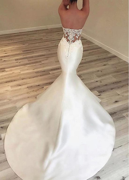 Satin Sweetheart Beading Mermaid Wedding Dresses With Lace Appliques 