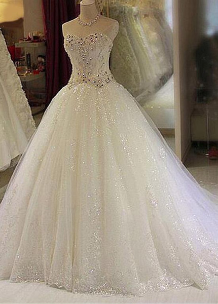 Beading Sequin Tulle Sweetheart  Ball Gown Wedding Dress