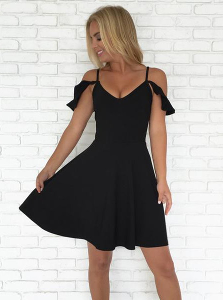 Short Black A-Line Cold Shoulder Homecoming Dress