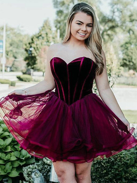 A-Line Sweetheart Short Burgundy Tulle Homecoming Party Dress