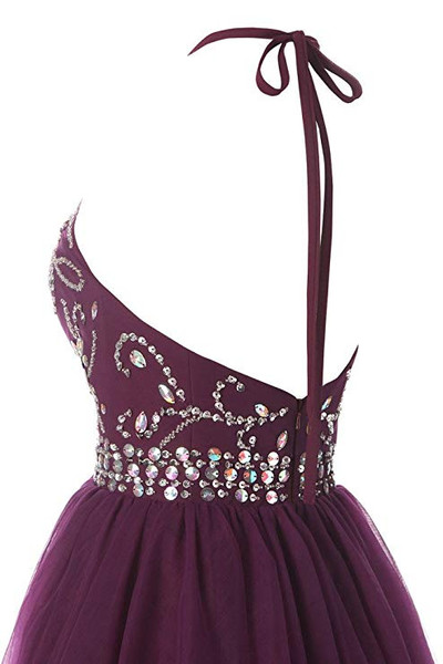 Light Green Beading Tulle Halter Short Homecoming Dress