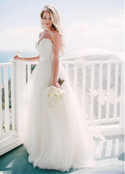 A-line Spaghetti Straps Wedding Dress With Lace Appliques