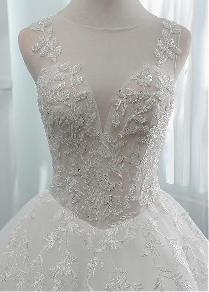 Beading Tulle Jewel  See-through  A-line Wedding Dress