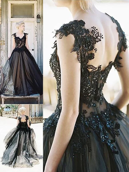 Shop Cheap Ball Gown Beading Sweetheart Lace Black Tulle Prom Dress