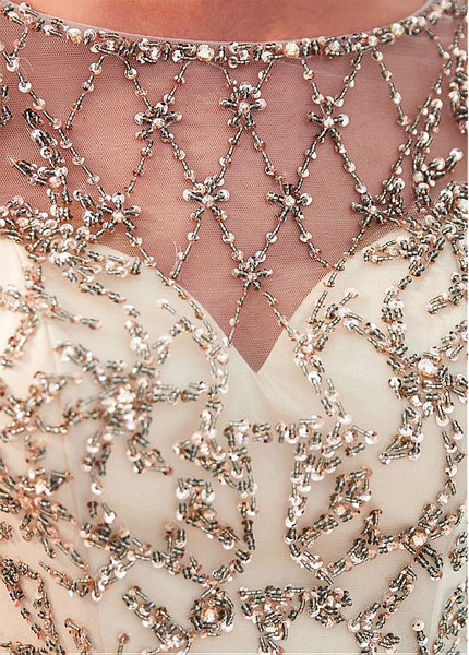 Champagne Tulle Bateau Long A-line Evening  Prom Dress