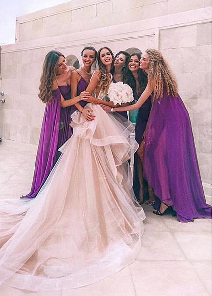 Cheap New Tulle V-neck A-line Wedding Dress With Lace Appliques & Beadings