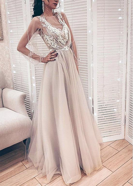 Cheap Shop Tulle Jewel  A-line Wedding Dresses With Lace Appliques & Detachable Jacket