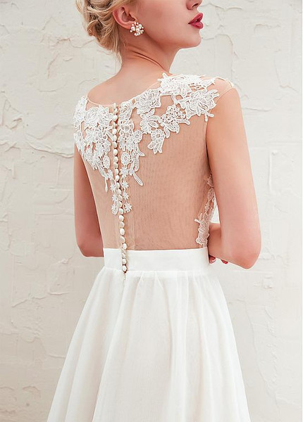 Shop Cheap Lace Appliques Beach Chiffon See Through Wedding Dress