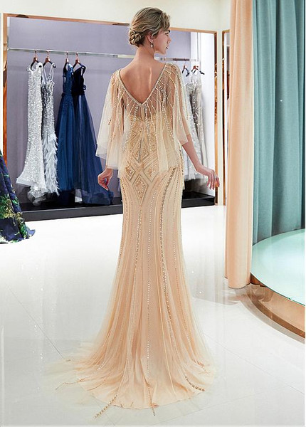 Tulle Jewel Neckline Silver Cap Sleeves Mermaid Formal Dress 