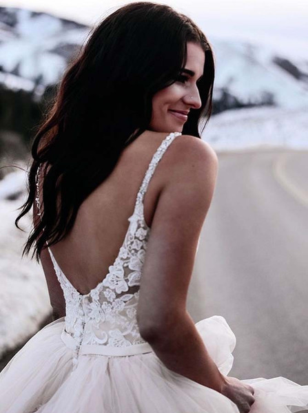 Cheap Shop A-Line Spaghetti Straps Asymetrical Wedding Dress with Lace