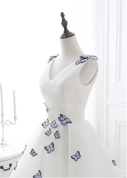 Shop Cheap White Tulle V-neck Embroidery Butterfly Short Length A-line Homecoming dress Under 100