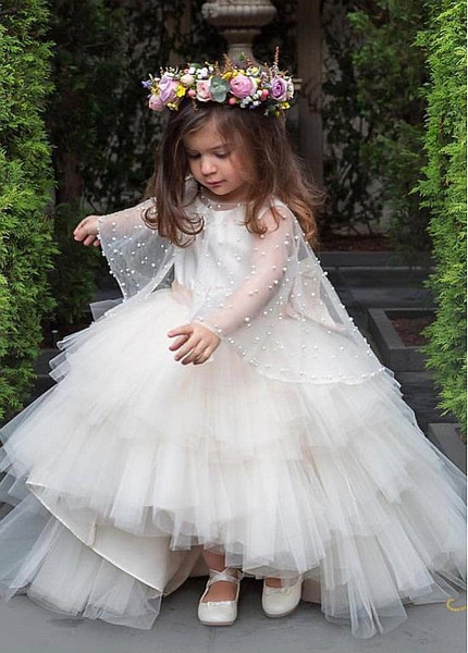 Shop Cheap Tulle Jewel White Ball Gown Flower Girl Dress With Belt & Bowknot