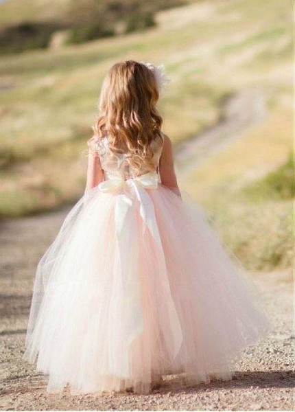 Shop Cheap  Tulle Jewel Pink Ball Gown Flower Girl Dresses With Belt