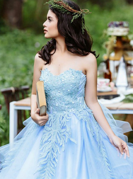 Shop Cheap Blue Satin Ball Gown Sweetheart Quinceanera Dress with Appliques Beading