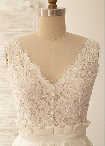 Shop Cheap Satin V-neck Appliques Floor-length A-line Wedding Dress