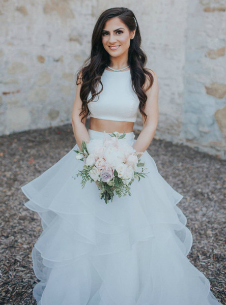 Shop Cheap Two Piece White Tulle Ruffle Skirt Wedding Dress Under 200