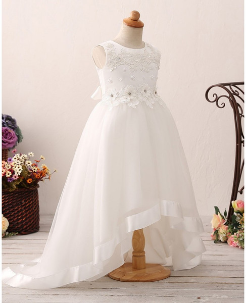 Princess Lace Beading Bodice High Low Ivory Flower Girl Dress