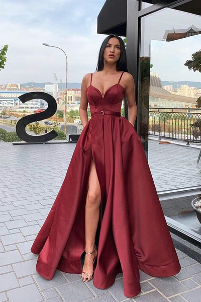 maroon prom dress with slit