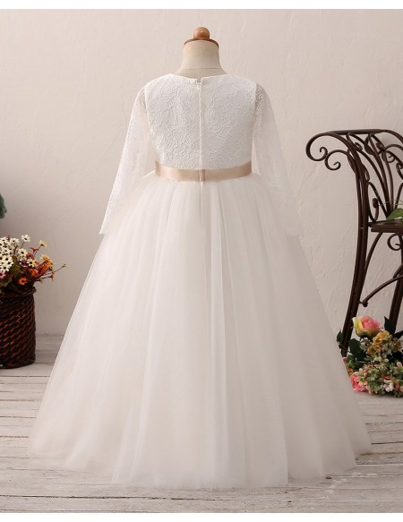 Vintage  Long Sleeves Tulle Lace Ballroom Flower Girl Dress