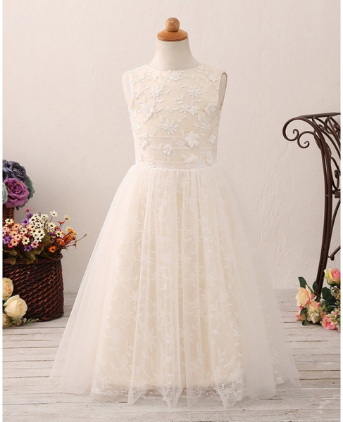 Hole Back Champagne Tulle Lace Flower Girl Dress