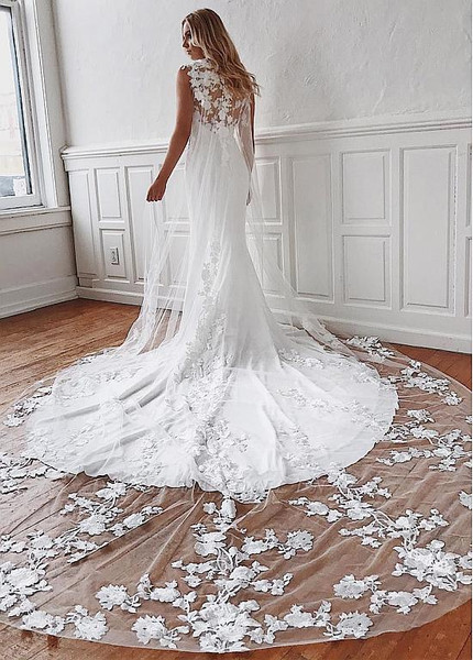 Shop Sexy Chiffon Jewel Lace Appliques & Watteu Mermaid Wedding Dress Under 200