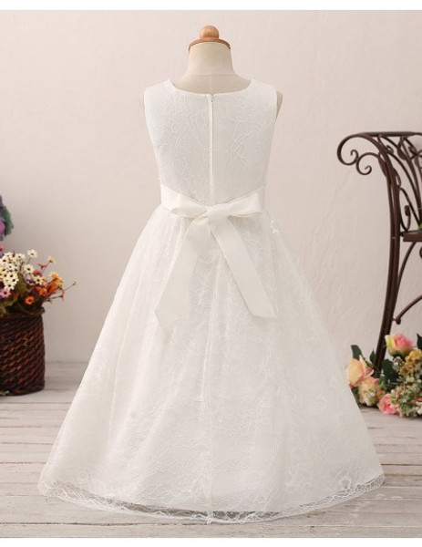 Vintage Juniors Beading Long Lace Flower Girl Dress