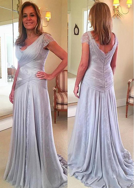 Shop Cheap Lilac Cap Sleeves Lace & Silk Like Chiffon Sheath Mother Of The Bride Dresses Under 200