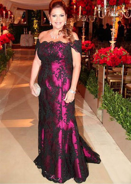 Shop Fuchsia Lace & Satin Off The Shoulder  Sheath/Column Mother Dresses