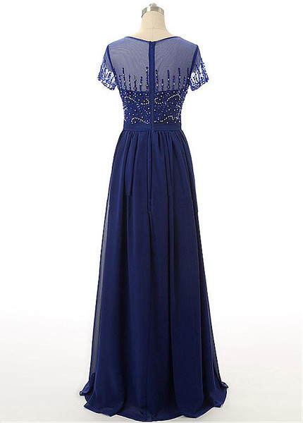 Shop Luxury Sparkle Chiffon Jewel Beading Blue Short Sleeves A-line Mother Of The Bride Dress under 200