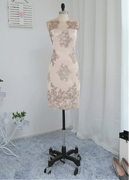 Shop 2020 Champagne Satin Jewel Long Sleeves Sheath/Column Mother Of The Bride Dress with Jacket