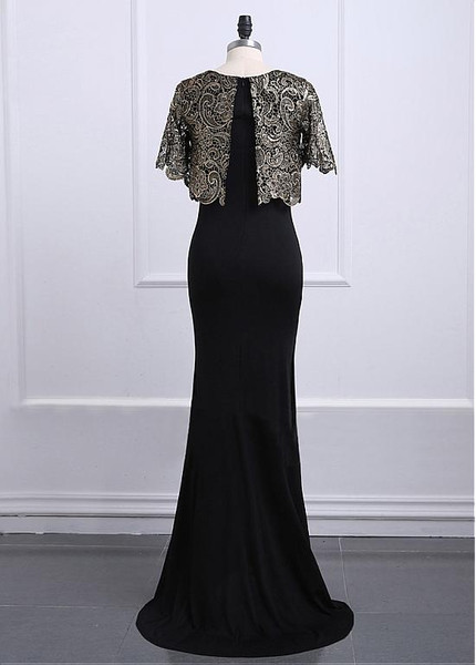 Shop Cheap Satin Jewel Black Full-length Sheath/Column Mother Of The Bride Dresses With Jacket