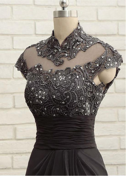 Shop Ruffles Chiffon High Collar Beading Gray Sheath/Column Mother Of The Bride Dresses under 150