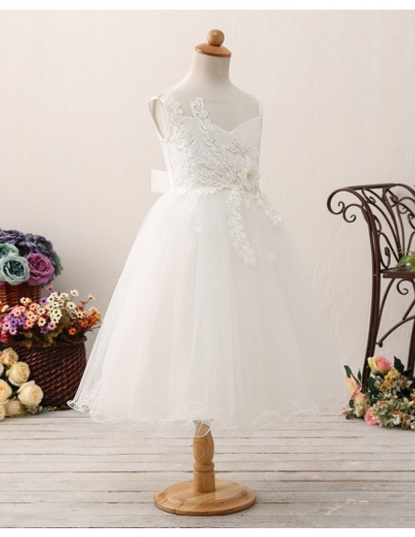  Applique Lace Princess Tulle Short Flower Girl Dress