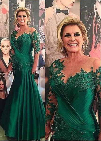 Shop Sexy Green Long Sleeves Satin Jewel  Mermaid Mother Of The Bride Dress